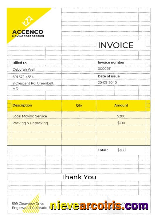 Movers & Moving Company Invoice